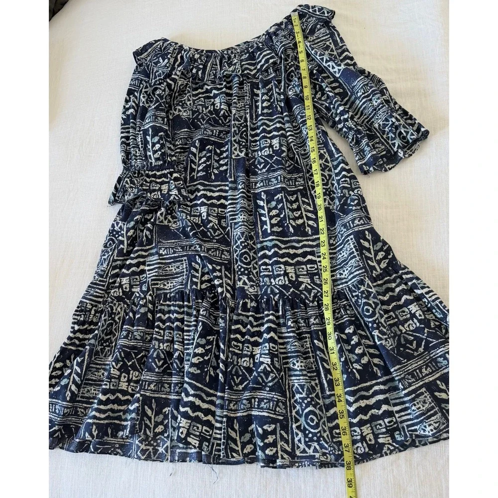 Hilo Hattie Vintage Made‎ in Hawaii Muumuu Dress Blue Tribal Ruffle Midi L NICE
